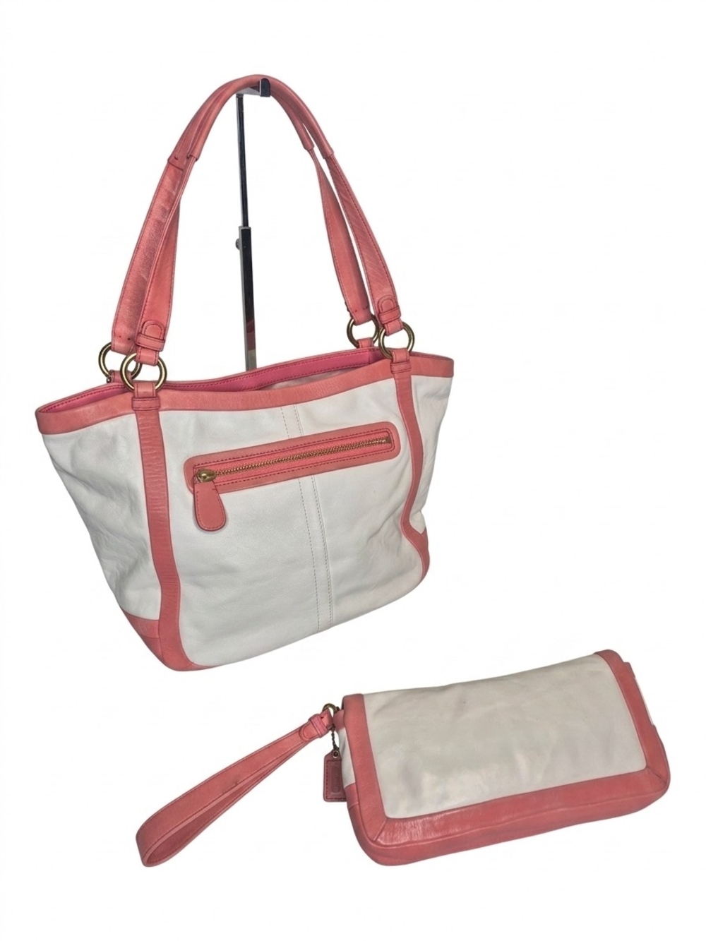 Coach Pink & White Two-Tone Leather Handbag Set EUC - Picture 4 of 17